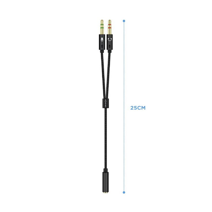 Aisens Cable Adaptador Audio Jack 3.5 4 pines Hembra a 2x Jack 3.5 3 pines Macho, Negro, 25cm